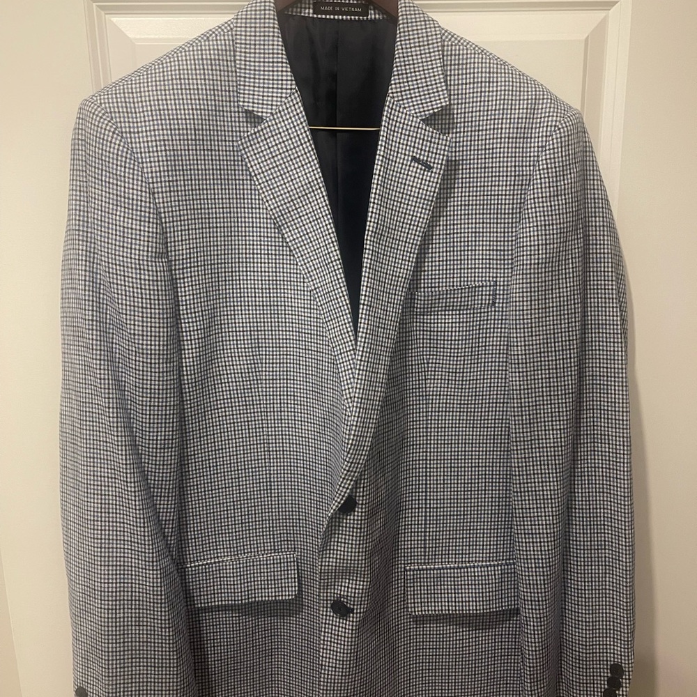 Jones New York Men’s Linen Blend Blazer | Blue Micro Check | 44L